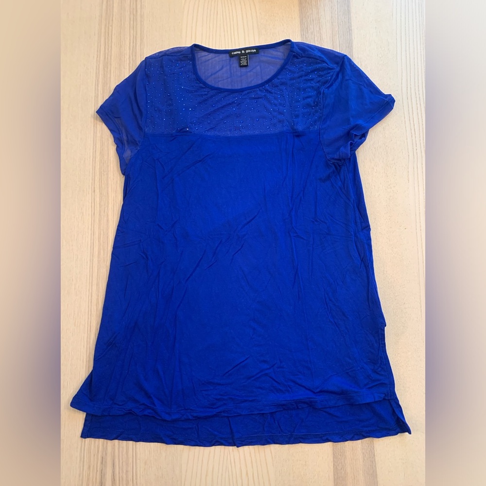 Cable & Gauge Women's Blue Mesh Jewel Short Sleeve Shirt (Medium)